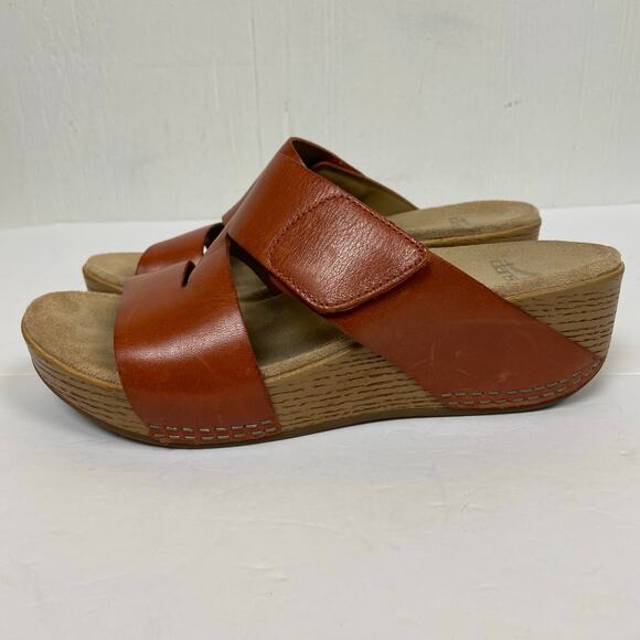 Dansko Lacee Burnished Calf Leather Strappy Sandal Rust Burnt Orange Size 37 - Picture 4 of 11